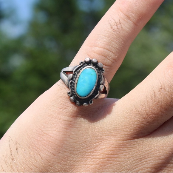 Vintage Turquoise Shadowbox Sterling Silver Ring 6 - Picture 6 of 6